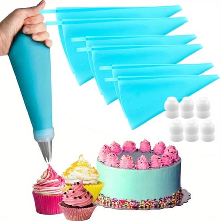 Silicone Pastry Bags 6 Pack, 3 Sizes (12/14/16 Inch) Reusable Icing Piping Bags with 6 Couplers, Fits Wilton Tips for Cake Decorating