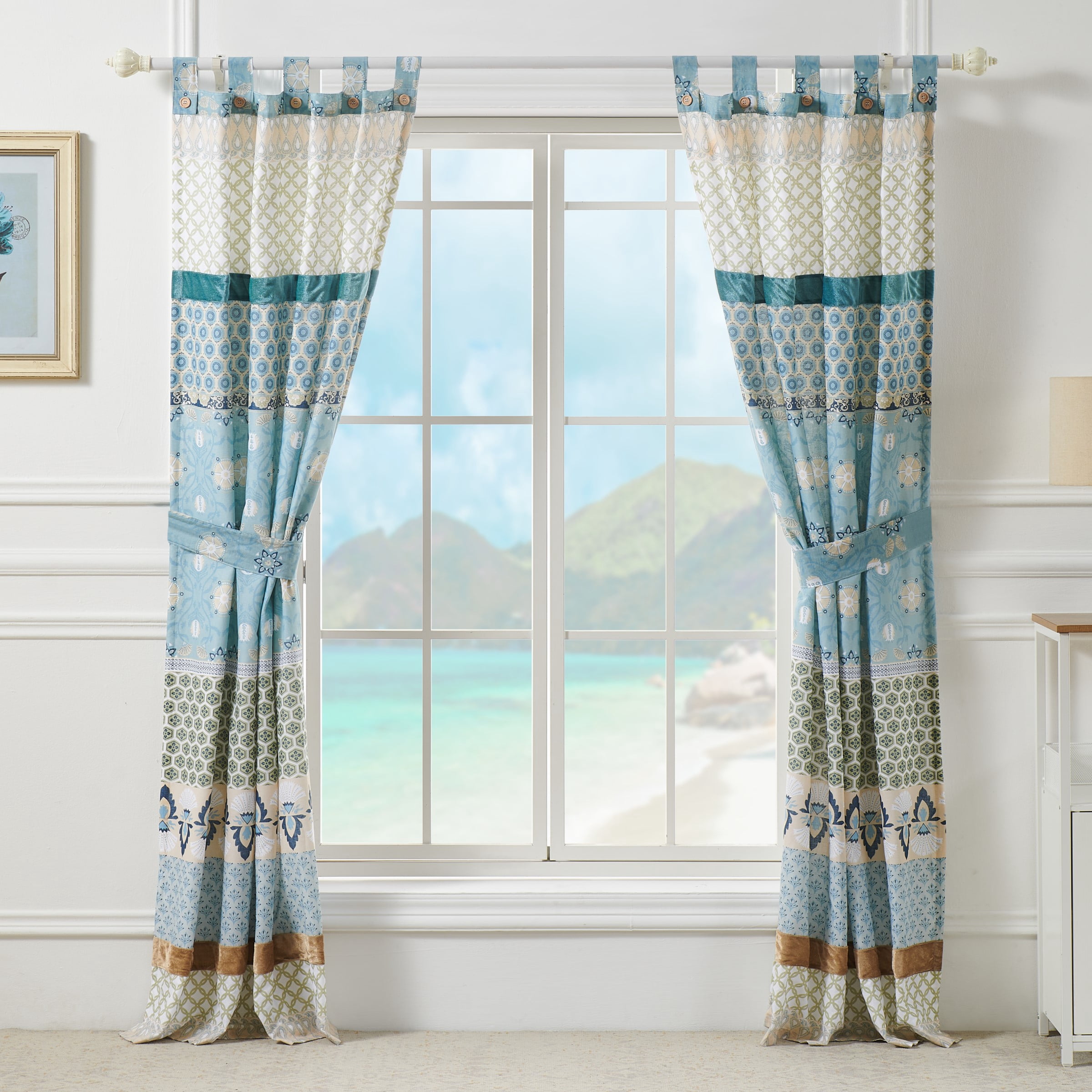 Global Trends Tori Curtain Tab Top Window Panels, Set of Two, 84" Long x 42" Wide, Blue