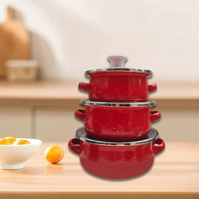 HLONK 3 Pieces Enamel Mini Pot Set Kitchen Food Pot Home Accessories Deep Gifts Kitchen Cookware Enamel Cookware Set Home black