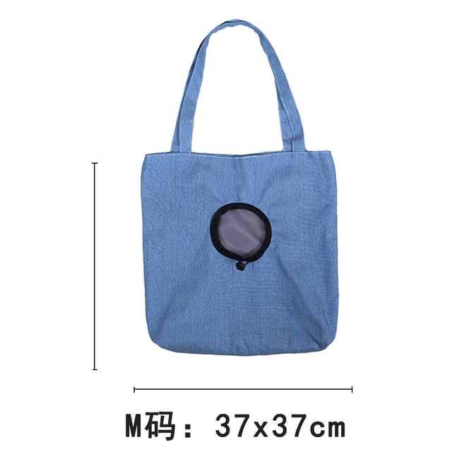 Sac à Bandoulière pour Animaux en Toile Bleue avec Design Tête Sortie Sac de Transport Léger pour Petits Chiens Chats Voyage Sortie Magasinage Confortable Ventilé Transporteur pour Animaux en Denim Léger