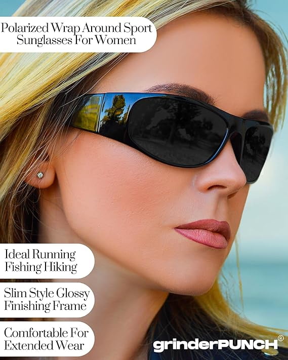 Grinderpunch Super Dark CAT 4 Sunglasses Polarized Blackout Lenses for Light Sensitivity & Migraine Relief Wrap Around - Gloss Black