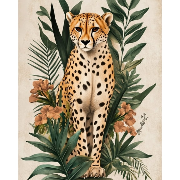 Paint by Numbers for Adults Kids Beginner Cheetah and Tropical Flowers DIY Acrylic Painting by Numbers Kits with Brushes Acrylic Pigment Home Decoration Gifts 16 x 20 inch
