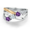 thumbnail image 3 of Gem Stone King 925 Silver and 10K Yellow Gold Purple Amethyst and White Moissanite and Lab Grown Diamond Engagement Ring for Women | 0.82 Cttw | Heart Shape Gemstone February Birthstone | Size 7, 3 of 6