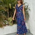 thumbnail image 6 of Red White & Blue Fireworks Womens Night Club Maxi Dress V Neck Sleeveless Bohemia Long Dresses, 6 of 9