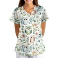 thumbnail image 2 of Scrubs for Women Plus Size Stretch Short Sleeve V Neck Cute Animal Pattern Nurse Tops Working Uniform Nursing Top with Pockets 05-White 3XL, 2 of 5
