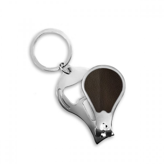 Black Leather Design Fingernail Clipper Cutter Opener Key Chain Scissor