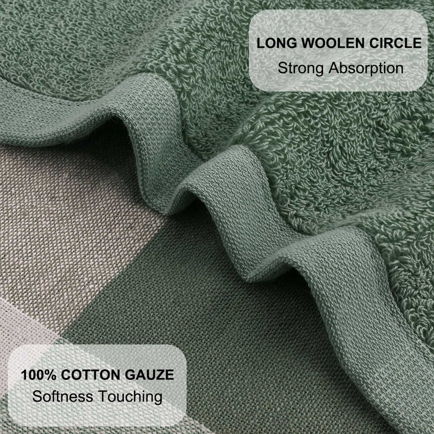 PiccoCasa 6Pcs 100% Cotton Kitchen Dish Towel 13" x 29" Green  Plaid
