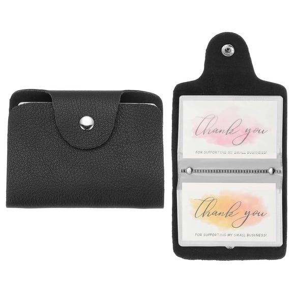 Uxcell 2 Pcs Leather Credit Card Holder Business Cards Organizer Slim ID Card Case Pocket Wallet Protector with 24 Slots for Men and Women, Black