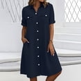 thumbnail image 3 of Summer Dress for Women Trendy Button Down Shirt Dress Faux Denim Jean Short Sleeve Casual Dress with Pockets (XL, Dark Blue), 3 of 8