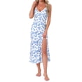 thumbnail image 2 of INSPIRE CHIC Women's Nightgown Chemise Floral Split Midi V Neck Bow Spaghetti Strap Cami Lingerie Pajama Dress S White with Blue Floral, 2 of 6