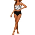 thumbnail image 2 of INSPIRAR CHIC Conjunto de Bikini de Dos Piezas con Tankini de Estampado de Vaca y Volantes, Control de Abdomen, Bikini de Cintura Alta, Negro Mediano, 2 of 5