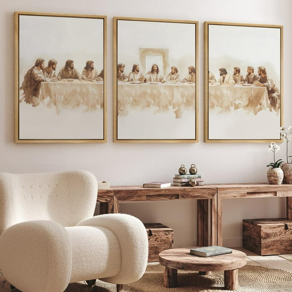 Set of 3 Last Supper Poster Vintage J-es-us Prints Wall Art Canvas Painting Framed Artwork for Living Room Christian Farmhouse Decoration with Inner Frame