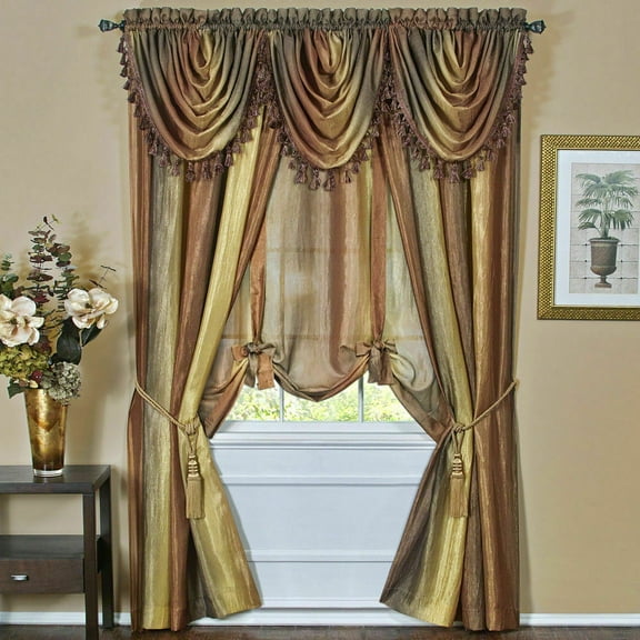 Royal Ombre Crushed Semi Sheer Complete 6 Pc. Window Curtain & Valance Set - Autumn Spice