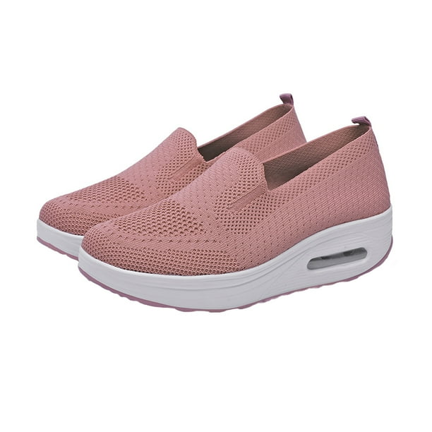 1 par de zapatillas deportivas de malla para mujer, transpirables y relajantes, con suela gruesa.