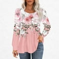 thumbnail image 2 of Womens tops Fall Casual Loose fitting Pleated Round Neck trendy floral Print Long Sleeve Round Neck flowy T-shirt tunic Tops,Pink 2,L, 2 of 4