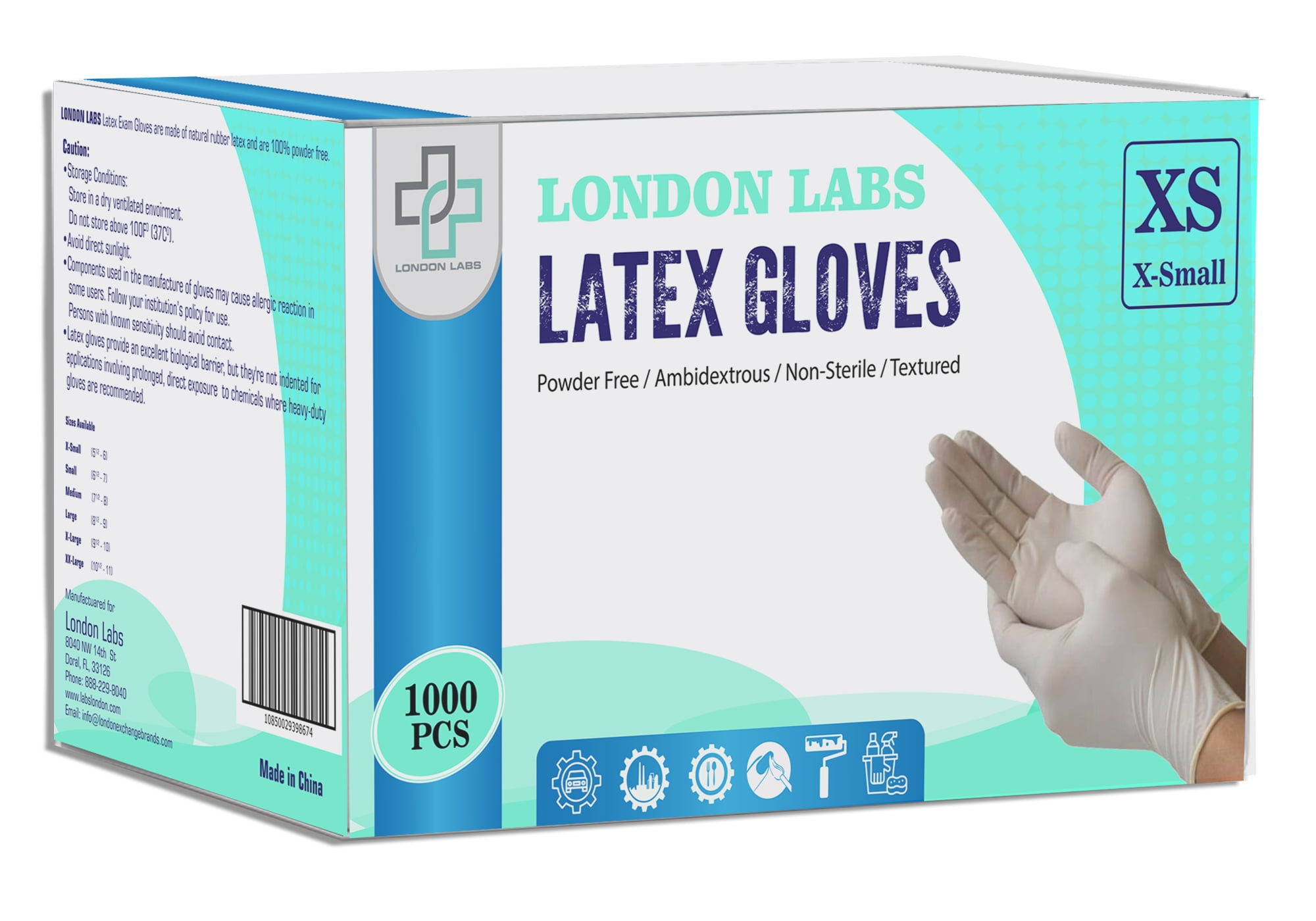 London Labs Disposable Latex Exam Gloves 5.5 Mil Powder 1000 Count Free