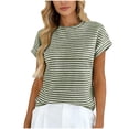 thumbnail image 2 of DPTALR Women's Summer Casual Fitted Solid Color Round Neck Knitted T-Shirt,Green,Size XL, 2 of 5