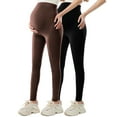 thumbnail image 2 of qelini Maternity Leggings for Women High Waist Solid Yoga Pants Pockets Breathable Elastic Full Length Pants 2 Pack, 2 of 5