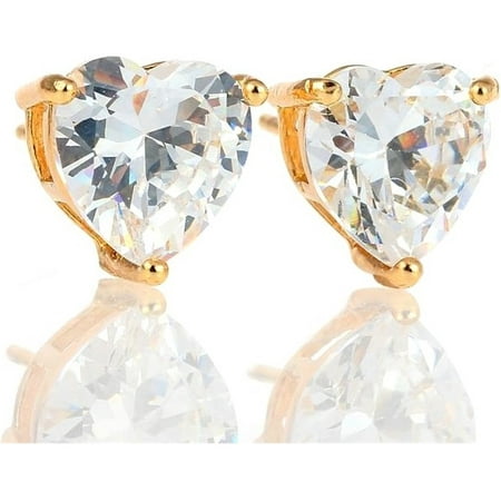 Pori Jewelers 14K Solid Gold Heart-Cut Cz Stud Earrings