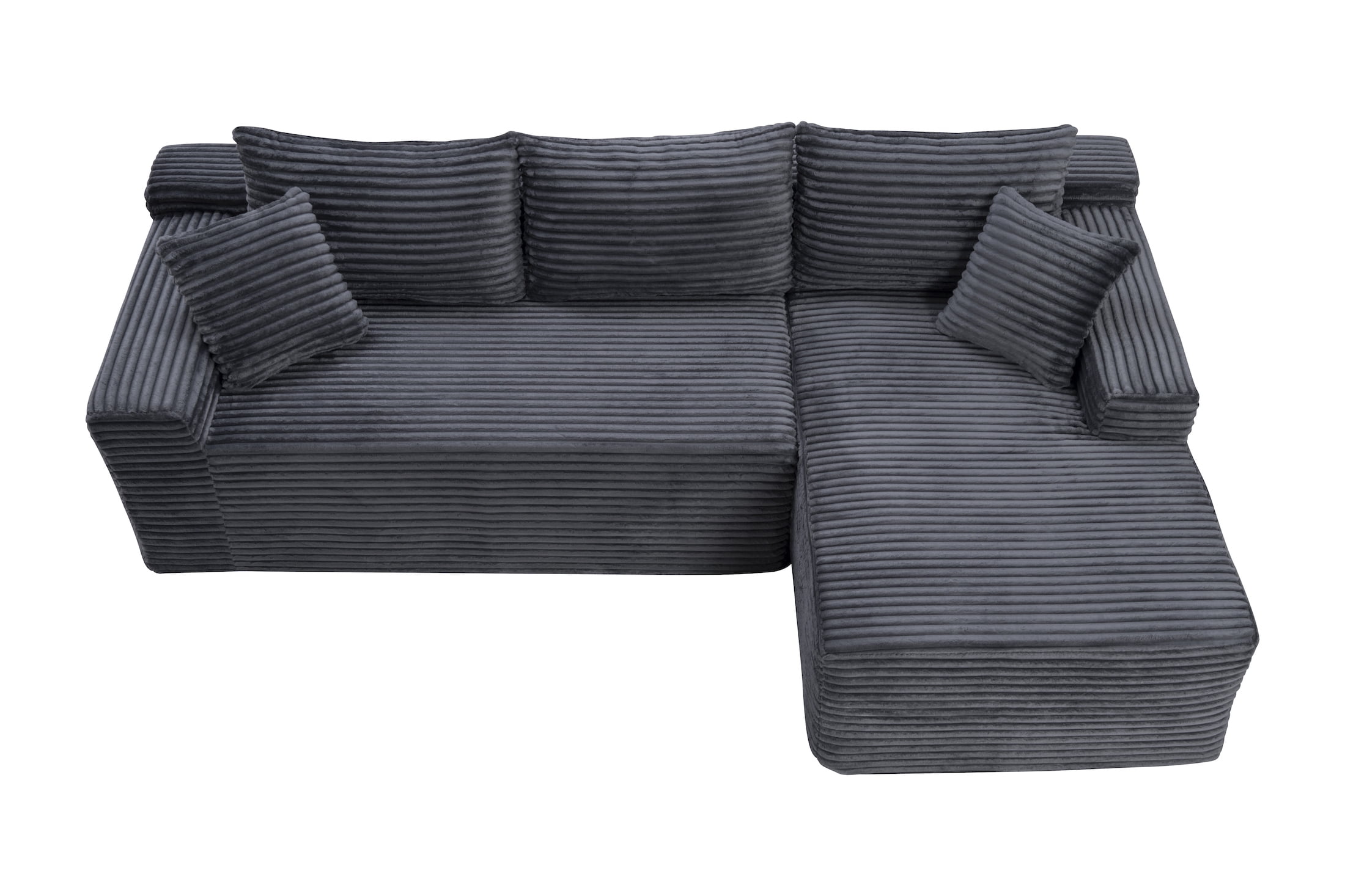 Xiweot 95" Cloud Sectional Sofa Deep Seat Boneless Couch L-Shaped Modular Couch, Modern Right Chaise Corduroy Upholstered Sofa with Side Pockets for Living Room, Gray