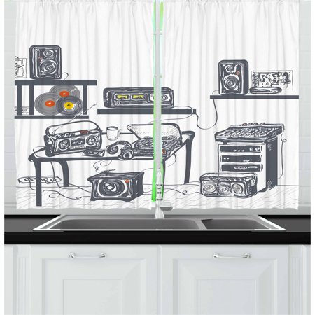 Modern Curtains 2 Panels Set, Recording Studio with Music Devices