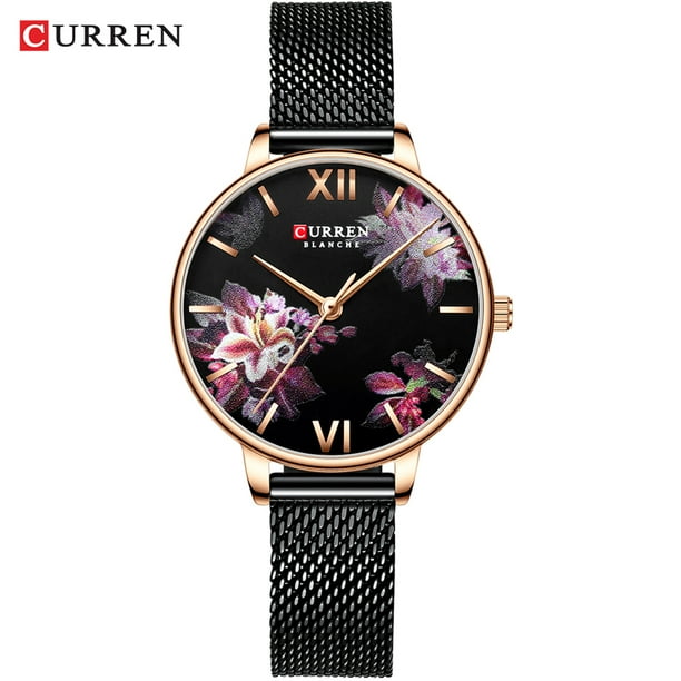 CURREN 9060 Luxury Casual Business Quartz Women Watch Flower Dial Elegant Exquisite Lady Wrist Watch 3ATM Waterproof Clock Wristwatch for Female