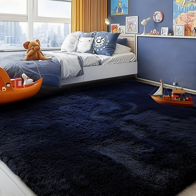 Alfombra PAGISOFE, azul marino, 122 x 183 cm, mullida y antideslizante
