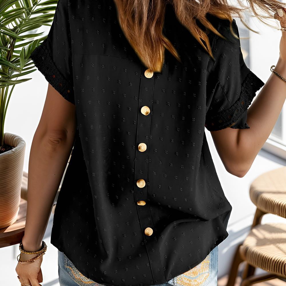 Anyally Women's Plus Size Chiffon Blouse - V-Neck Short Sleeve Tunic Top With Petal Sleeves, For Leggings