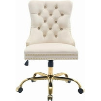 Upholstered Tufted Office Chair with Golden Metal Base, Adjustable Desk Chair Swivel Office Chair Armless Office Chair for Bedroom Livingroom Game Study Makeup Chair