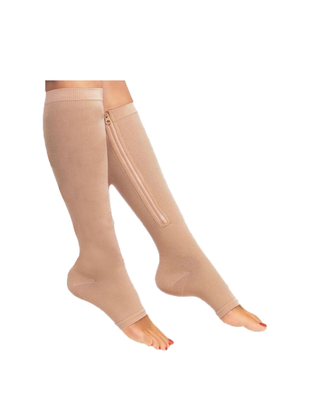 Unique Bargains Unisex Ankle Band Knee High Toeless Zip Up Compression