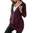 thumbnail image 3 of Frontwalk Ladies Hoodies Solid Color Hooded Sweatshirts Long Sleeve Hoodie Sweatshirt Women Warm Jackets Zip Up Wine Red XL, 3 of 4