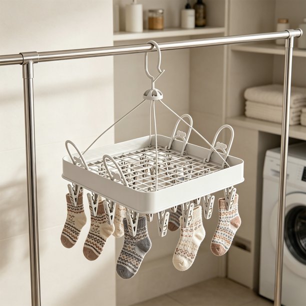 Sock Drying Rack And Household Multi-functional Hanger And Balcony Windproof And Thickened Drying Rack With Multiple Clips