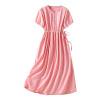 YuXingFu formal Dresses for Women Maxi Crew Neck Plus Size Womens Dress Short Sleeve Solid Color Long Casual Summer Pink M