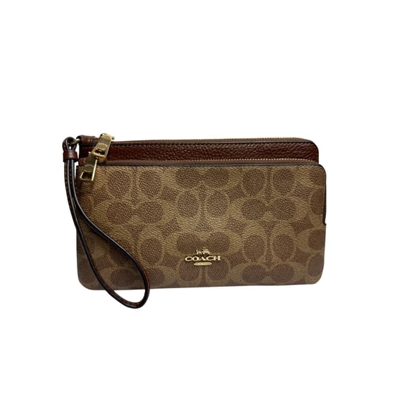 Coach Women's Double Zip Wristlet Wallet in Signature Canvas (IM/Tan/Brown)