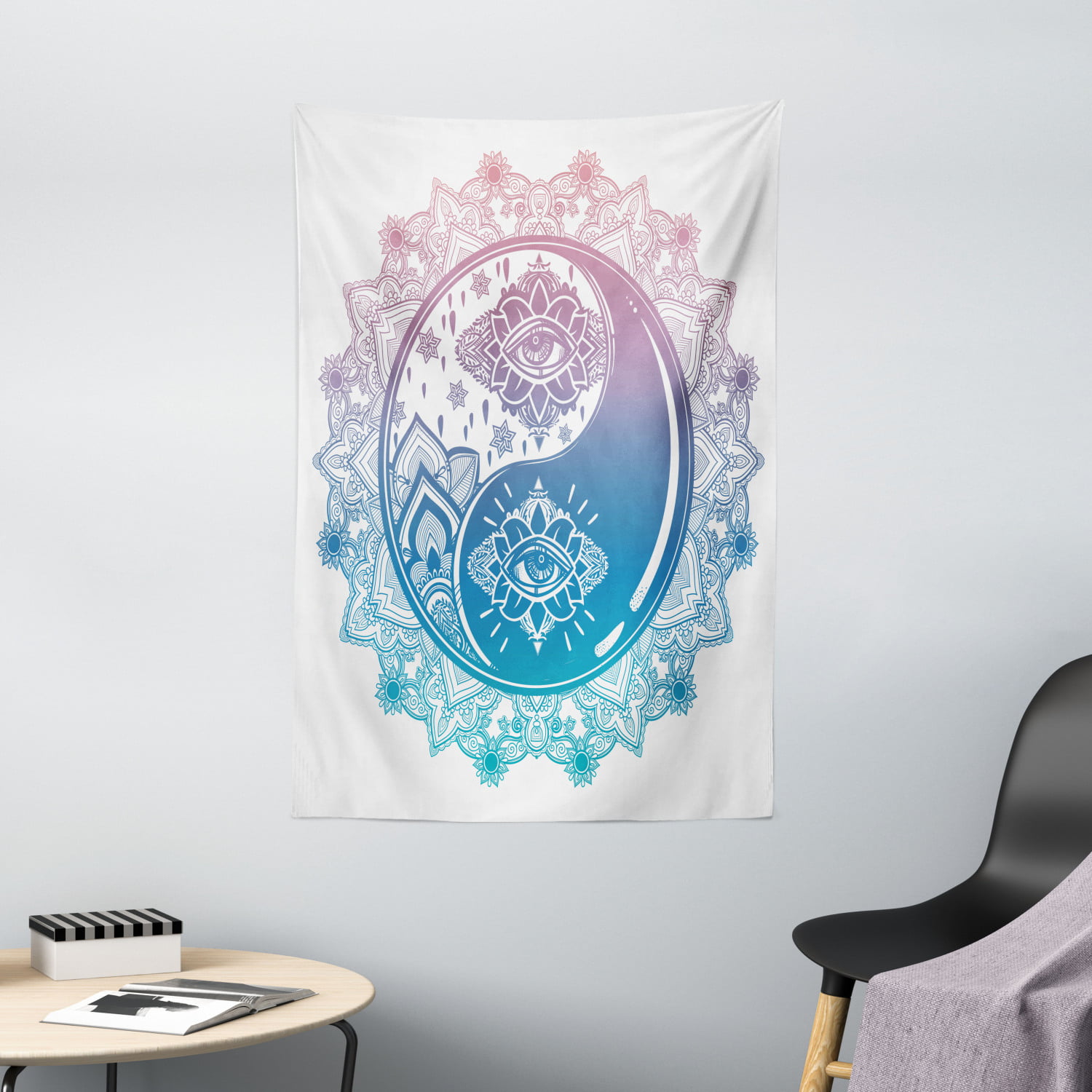 Ying Yang Tapestry, Mandala Round Ombre Pattern with Yin Yang Third Eye  Cultural Zen Mystic Asian Art, Wall Hanging for Bedroom Living Room Dorm 