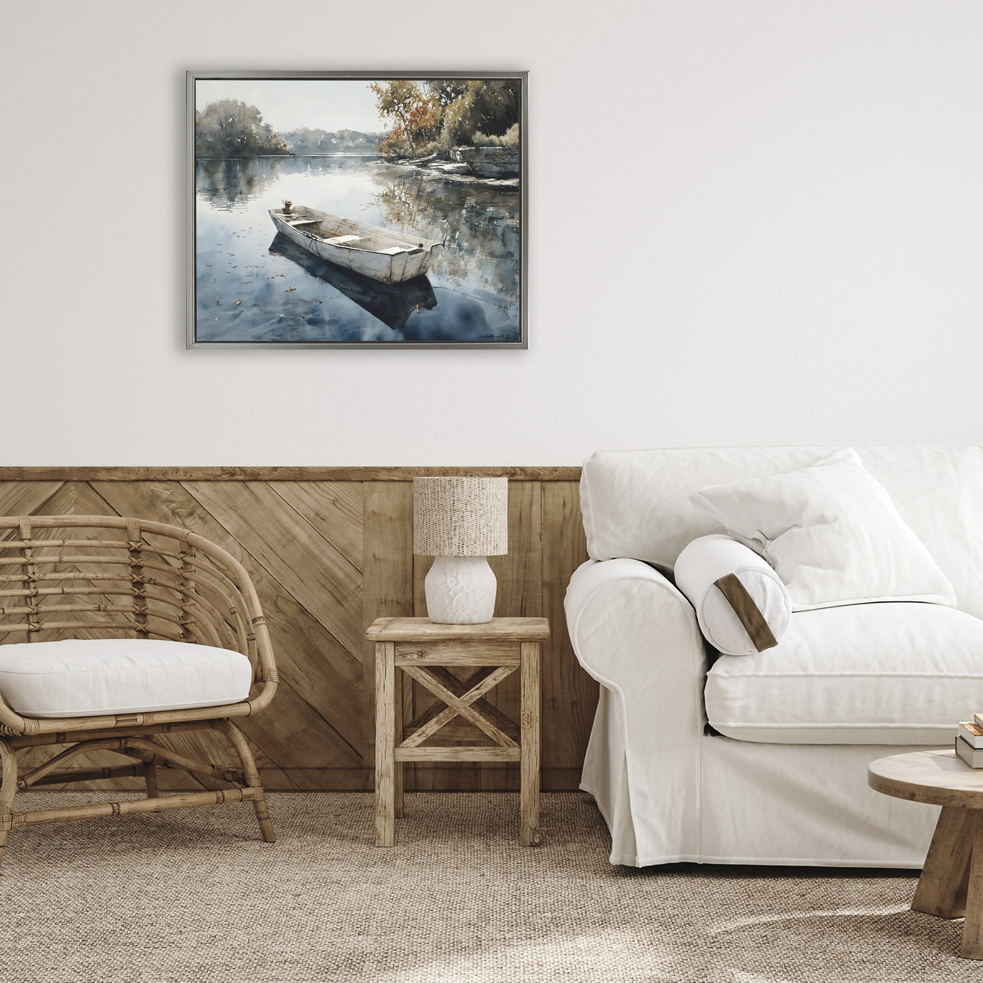 Stupell Industries Boat Ride Through Autumn Reflections Gray Framed Floater Canvas Wall Art, design by Franklyn Gregory