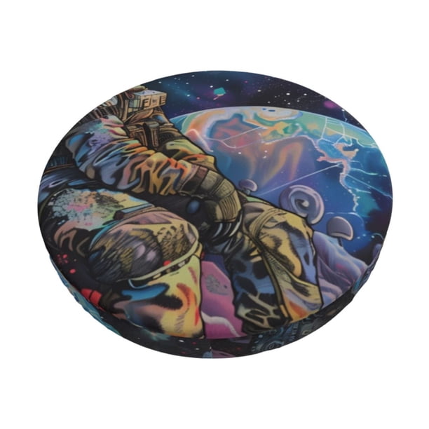 Disketp Rainbow Astronaut Space Landscape Funda Redonda para Taburete, Funda de Cojín para Silla de Bar Suave y Elástica-12 inch