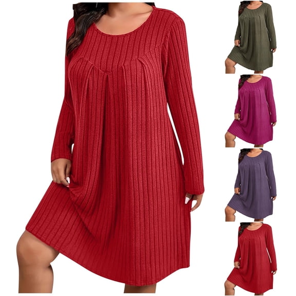 Zedker Long Sleeve Dress for Women with Pockets Plus Size Swing Casual Loose Tshirt Dresses