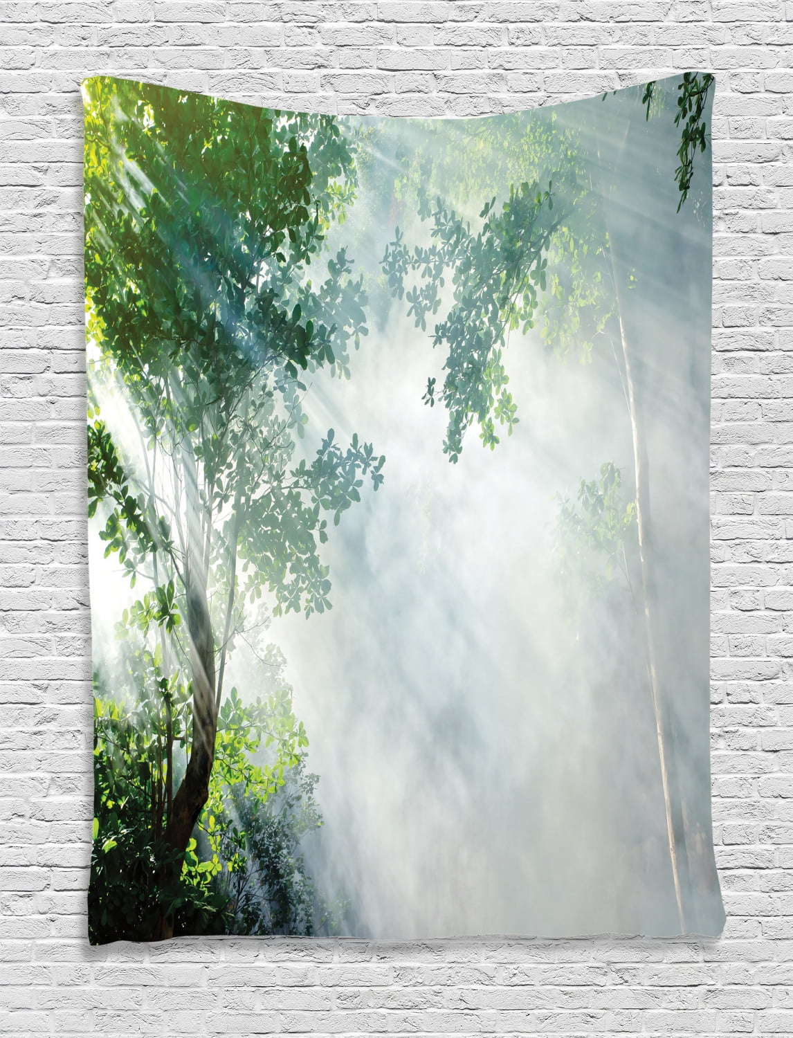 Rainforest Tapestry Sunbeam Between Shadows Of Trees Idyllic Scenery Of Solitude In Jungle Theme Wall Hanging For Bedroom Living Room Dorm Decor