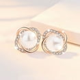 thumbnail image 5 of BNNG Silver Plated Pearl Earrings Female Diamond Encrusted Pearl Earrings Rose Gold Pearl Earrings Jewelry Earrings For Women Small Fresh Earrings, 5 of 6