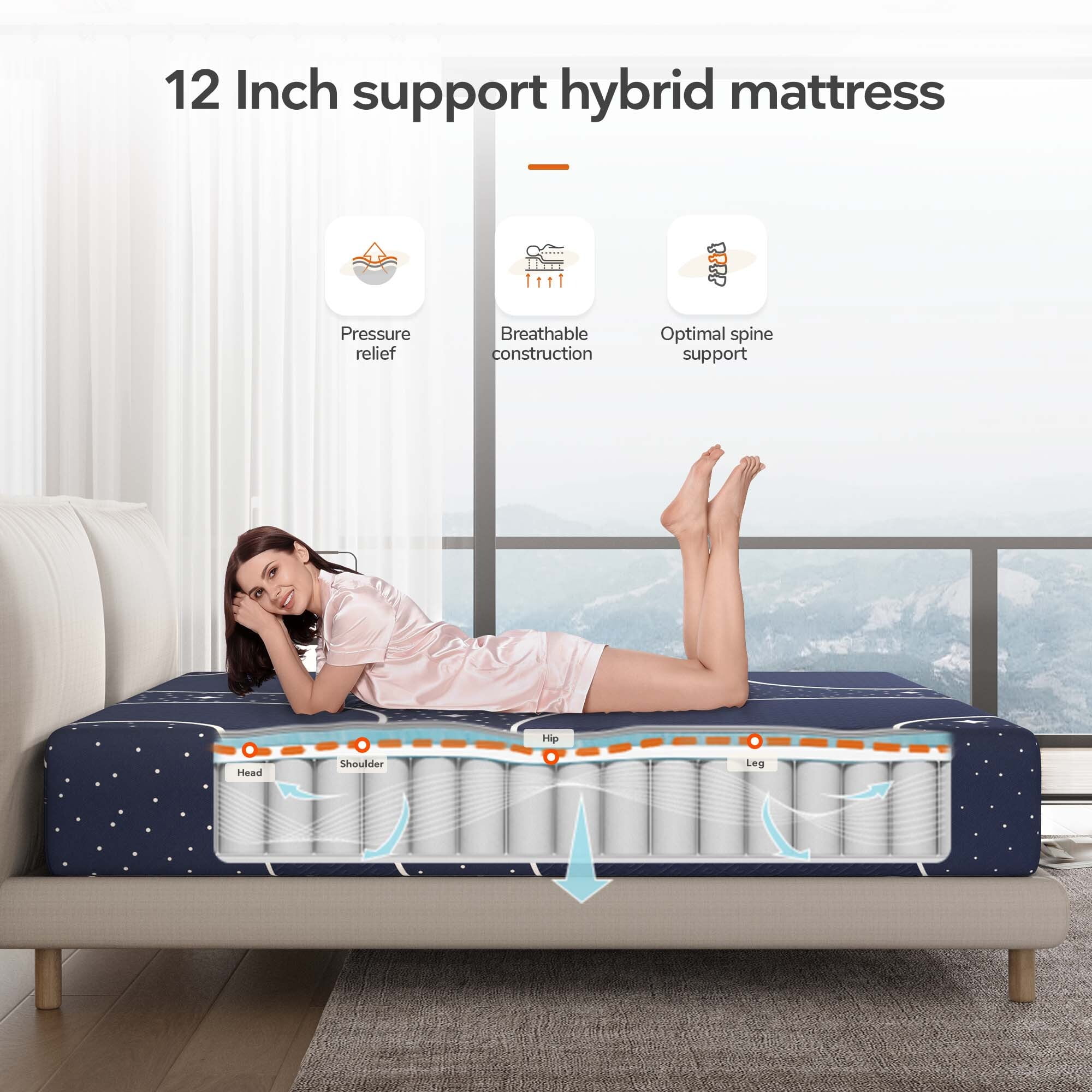 Sweetnight Starry Night 12" Pocket Spring Hybrid Mattress, King Size