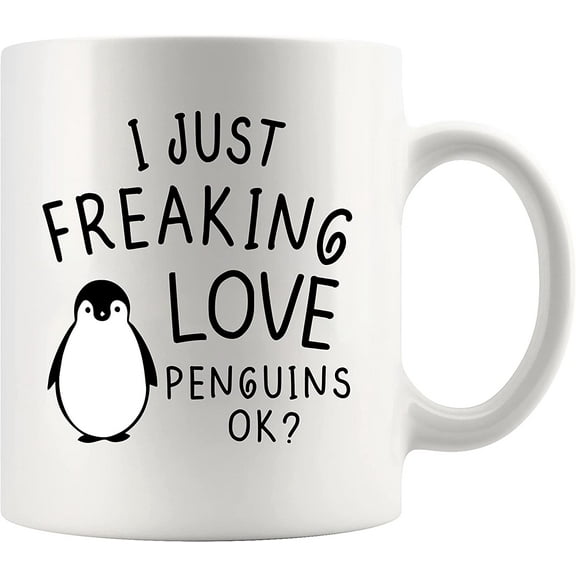I Just Freaking Love Penguins OK? Coffee Mug Penguin Lovers For Women Men Ceramic Cup Novelty Drinkware 11oz White