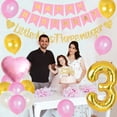thumbnail image 2 of 3rd Birthday Party Decorations for Girls Pink and Gold - Happy Birthday Banner Cake Topper, Gold Little Miss Threenager Garland, Large Number 3 Foil Balloon and Pink Heart Balloons, 2 of 5