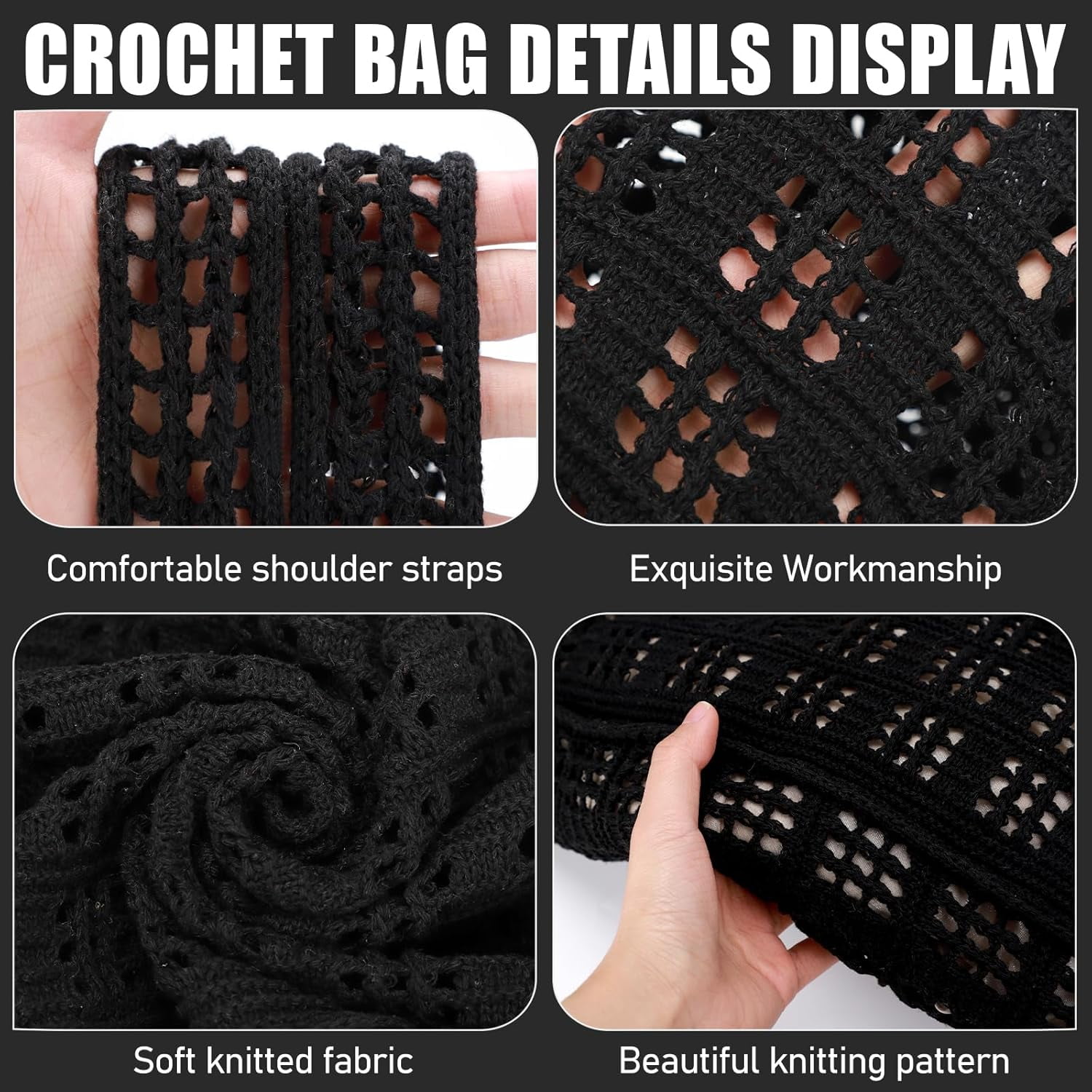 CAILDANL Crochet Bags for Women - Large Tote Aesthetic Handbag Shoulder Hippie Knit Bag