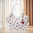 thumbnail image 4 of PU Leather Bucket Cherry Printed Crossbody Bag for Women Ladies Trendy Top-handle Bag Stylish Small Tote Handbag with Adjustable Removable Strap (White), 4 of 10