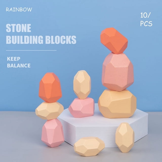 Juguetes educativos para niños y adultos con piedras de madera de haya de colores apilables, adornos para niños y niñas