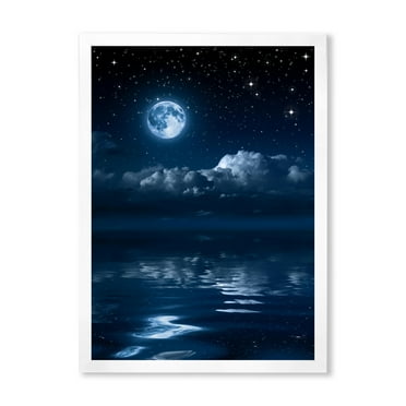 Designart 'Full Moon Night in Cloudy Sky I' Nautical & Coastal Framed Art Print