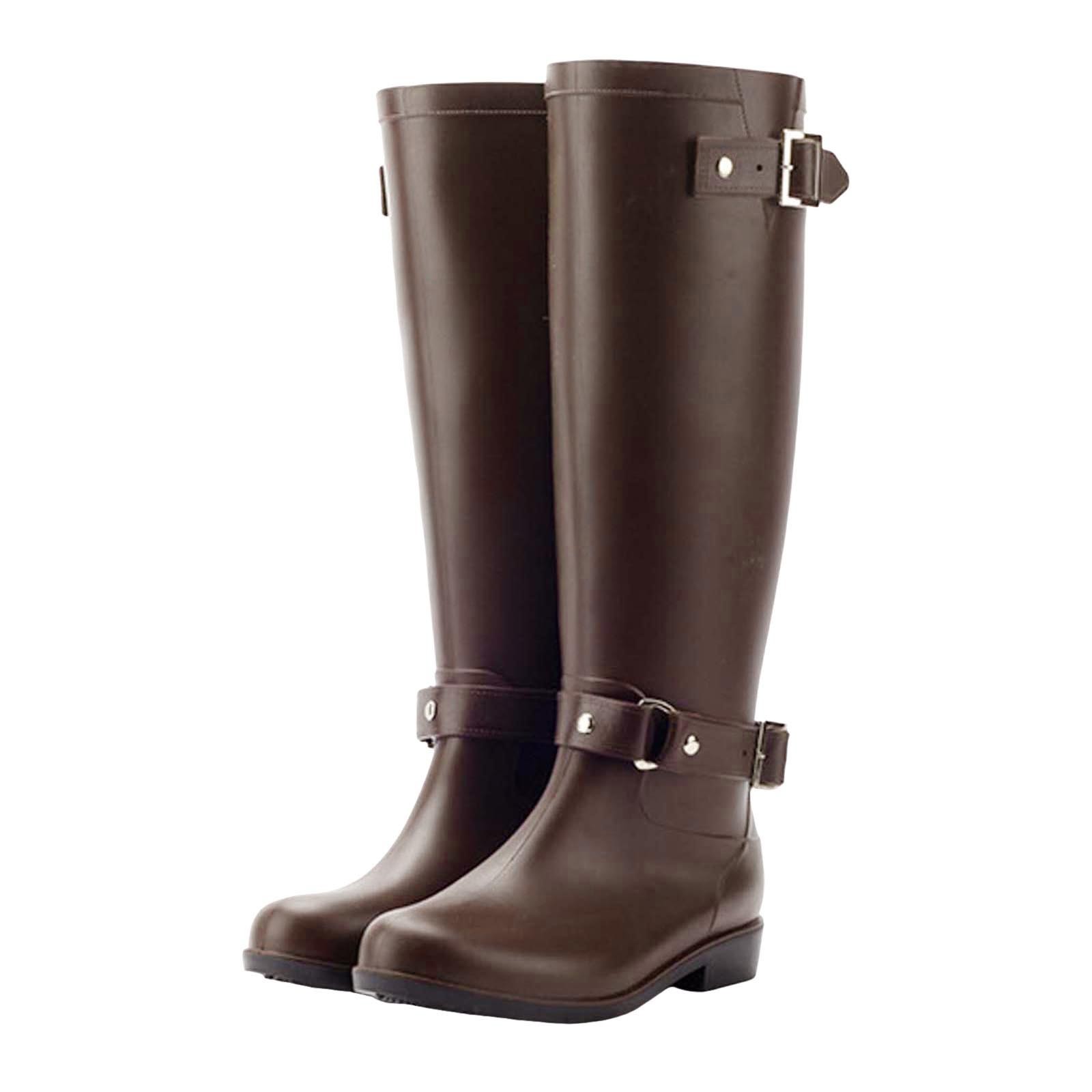 IUJSOY Womens Rain Boots Knee-high Waterproof Narrow Calf Rubber Tall Fishing Boots for Garden