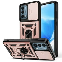 Dteck Case for OnePlus Nord N200 5G,Hybrid Metal Rotating Ring Kickstand Holder Magnetic Bumper Armor Heavy Duty Shockproof Case Camera Lens Slide Protection Cover,Rosegold