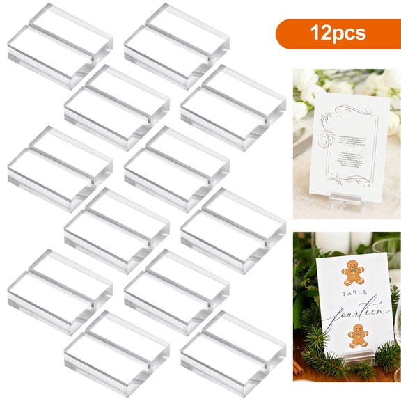 TSV 12 Pack 1.2" Large Clear Acrylic Sign Holders, Wedding Sign Holders, Table Numbers Display Stands, Acrylic Place Card Slot Stand - Acrylic Sign